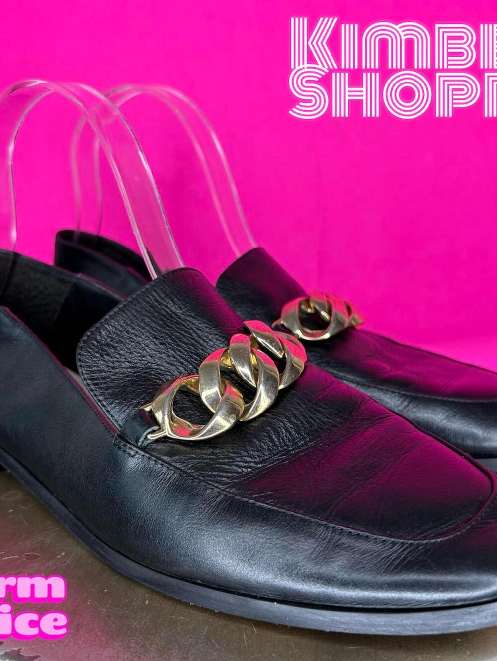 Zara Black Leather Gold Chain Loafer EU 39 US 8